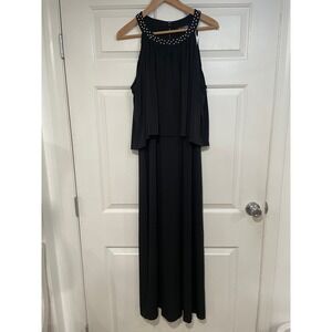 NEW Allure‎ Black Stretch Studded Halter Sleeveless Long Maxi Dress Comfort 1X